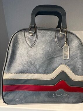 Vintage Don Carter Bowling Bag Gray Red White Retro Carry Case Hard Handle 1970s